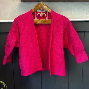Handmade Vibrant Pink Grama Crochet Knit Cardigan‎ size S/M